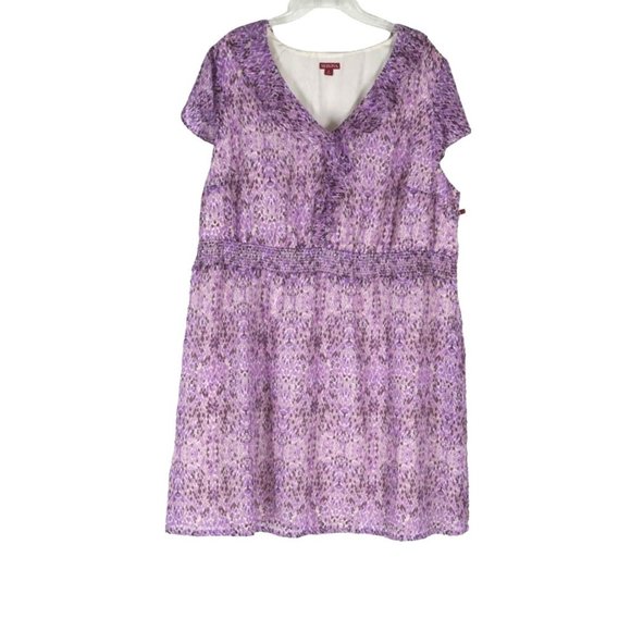 Merona Dress Shades of Purple Ruffles Elastic Waist Womens Size (4) 4X Knee Leng - Picture 2 of 8